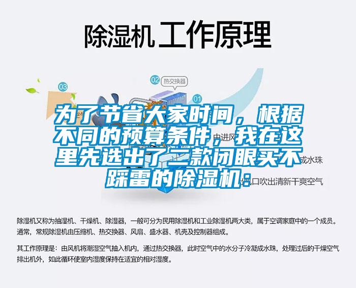 為了節省大家時間，根據不同的預算條件，我在這里先選出了二款閉眼買不踩雷的除濕機：